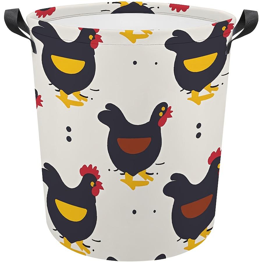 1pc, Laundry Hamper with Handle, Farmhouse Chicken Laundry Basket, Dirty Clothes Hamper Circular Organizer Basket, Portable Storage Bin Decorative Bas