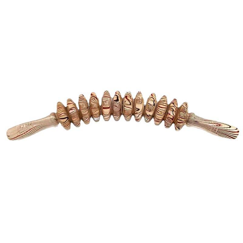 Solid Wood Curved Handle Roller Massager for Cervical, Back, Waist, and Full Body Muscle Relaxation