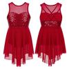 Kids Girls Sleeveless Irregular Hem Lyrical Dance Ballet Leotard Dress Performance Costume