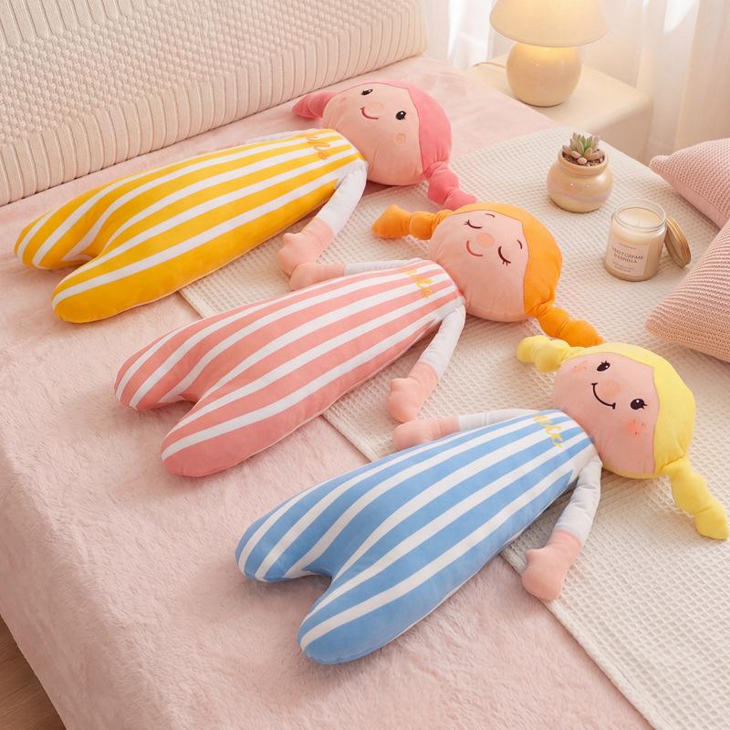 6090Cm Colorful Hair Female Plush Humanoid Pillow Stuffed Stripe Sleeping Bolster Companion Present