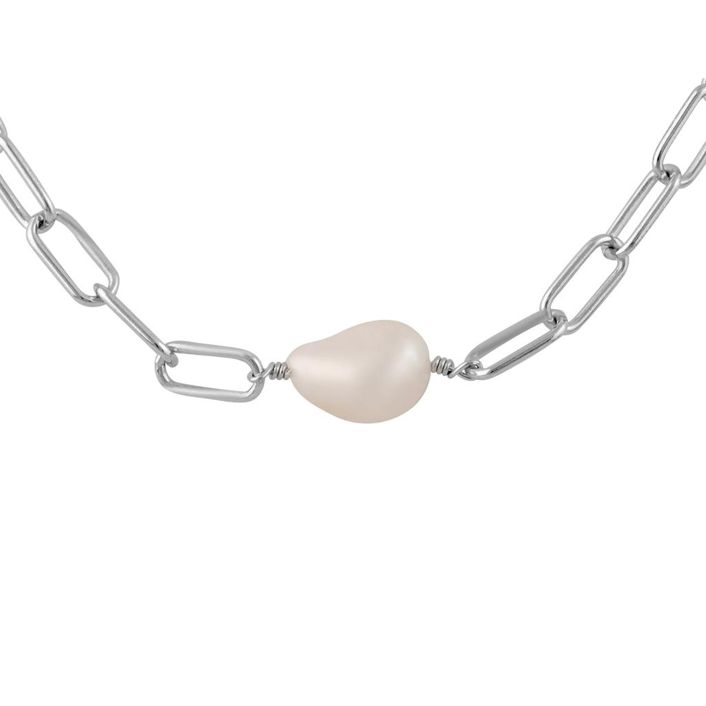 Silver Necklace with Natural Baroque Pearls (2130192)