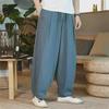 Мужские летние свободные спортивные брюки из хлопка и льна с широкими штанинами и эластичным поясом