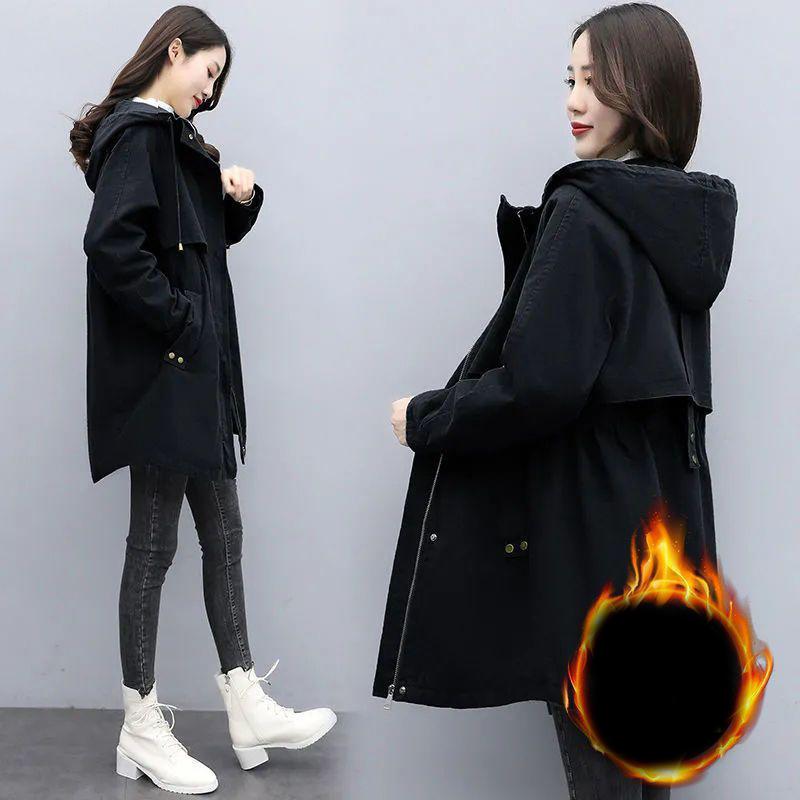 Женская парка Зимняя Корейская Плюшевая Утепленная Женская Куртка Дамское Теплое Пальто с Капюшоном Средней длины Повседневное Пальто