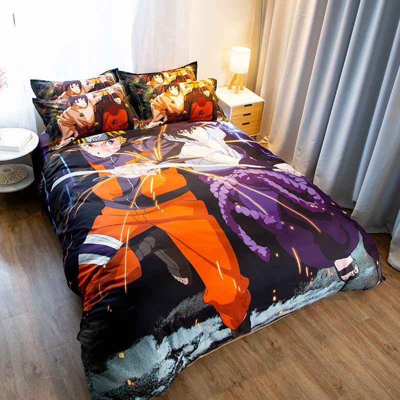 Naruto Comic Pattern Bedding Set Duvet Cover And Pillowcases Soft Lightweight For Students