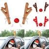 Christmas Festive Car Decor Ornaments Flannelette Antlers and Nose Reindeer Decoration Sets Supplies