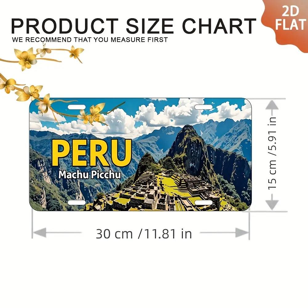 HD Aluminum Metal Sign Peru Machu Picchu Vintage License Plate Style Wall Decor Retro Ancient Wonder Mountain Landscape Design