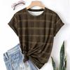 Striped Casual Sports Women's T-shirt Summer Round Neck Short Sleeved Element Pattern Checkered Loose Fit T-shirts