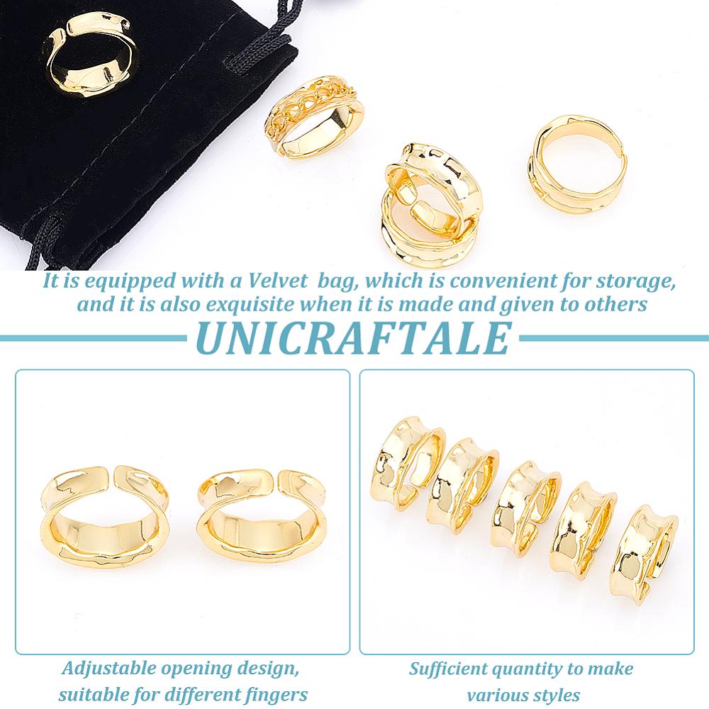5Pcs Brass Wave Open Cuff Ring for Women, Light Gold, US Size 5 1/4(15.9mm)