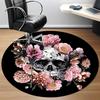 1pc Skull Flowers Office Round Area Rug, Indoor Mat Suitable For Office, Under Office Chairs Bedroom Living Room Home Decor, Room Deco