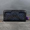 Johnature Retro Women Wallet Long Hand Bag Nature Cow Leather Handmade Embossed Floral Phone Purse