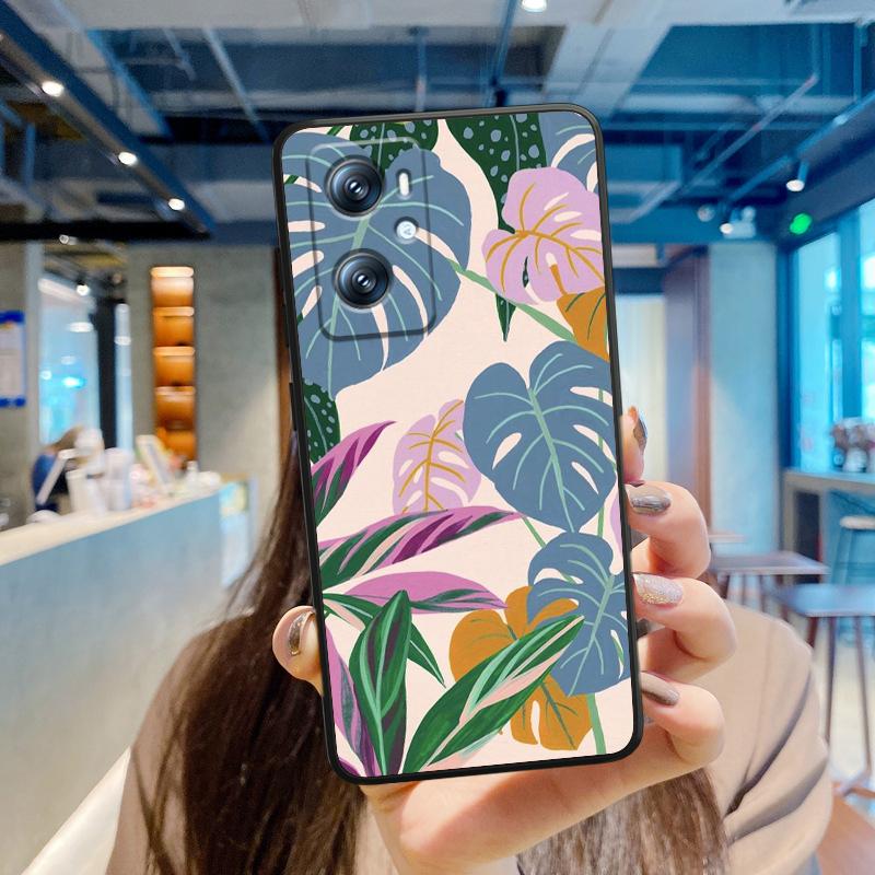 Vintage Flower Leaves For OPPO Find X6 X5 X3 A54S A5 A94 A16 A53S A57 A74 A72 A98 A78 A96 A9 5G Black Soft Phone Case