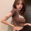 Футболка с короткими рукавами в стиле ретро от American Spice Girl, женская летняя облегающая и тонкая, с высокой талией, короткий топ