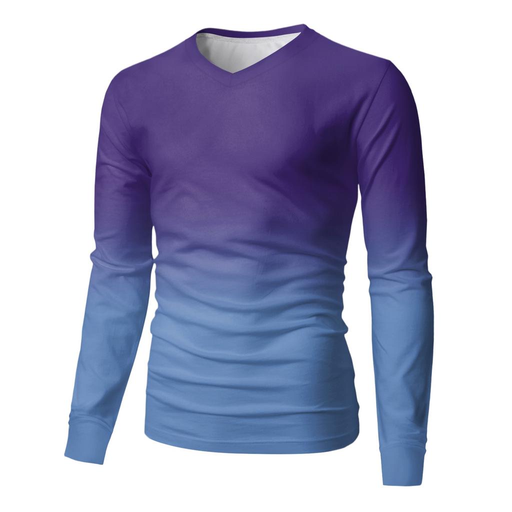 Мужская футболка с V-образным вырезом, повседневная, модная, с принтом, с длинным рукавом