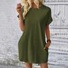 Женское платье с круглым вырезом, короткими рукавами, боковыми карманами, свободное однотонное платье длиной выше колена, рукав «летучая мышь»