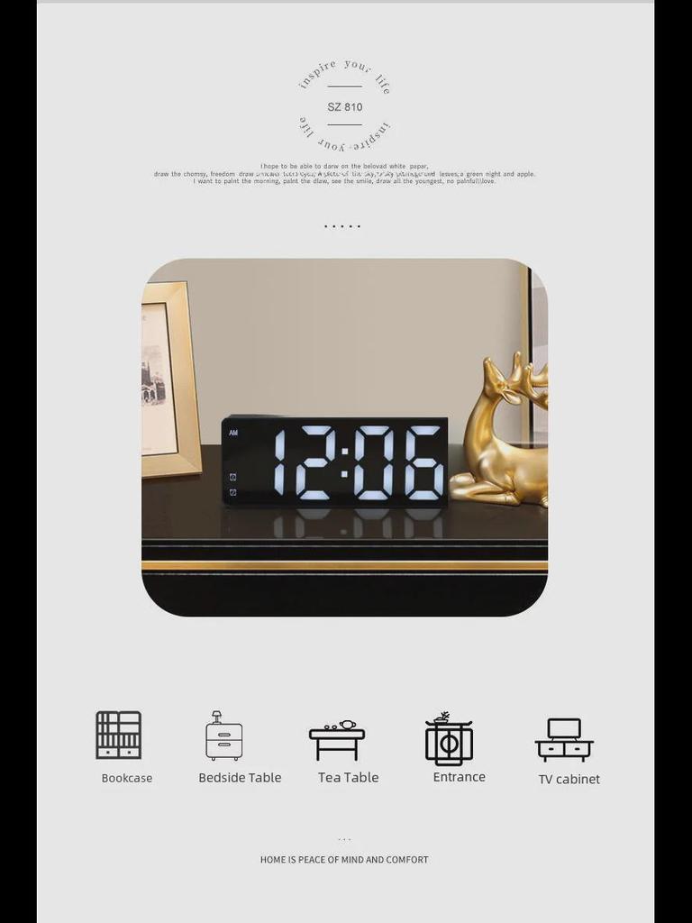 Multifunctional LED Mirror Alarm Clock with Makeup Mirror and Dual-Power Options