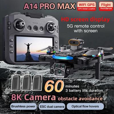 A14 Pro Max GPS Бесколлекторный 8K HD Тройная Камера 5G WIFI Оптический Поток Обход Препятствий Складной Квадрокоптер Пульт Дистанционного Управления Дрон Большого Радиуса Действия Игрушка