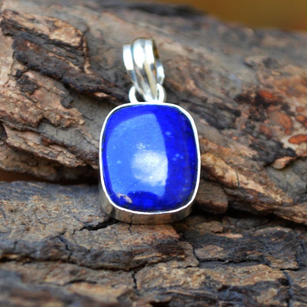 Geniune Blue Lapis Lazuli Gemstone 925 Sterling Silver Artisan Handmade Pendant
