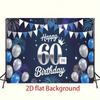 1pc Birthday 60th Balloon Elegant Hanging Banner Blue White Polyester
