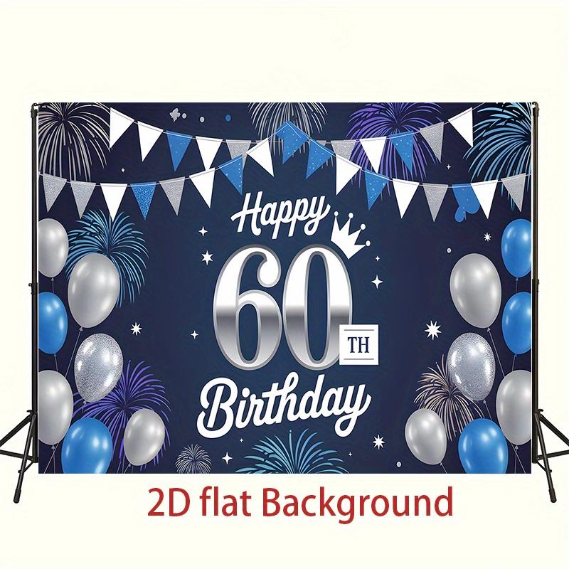 1pc Birthday 60th Balloon Elegant Hanging Banner Blue White Polyester