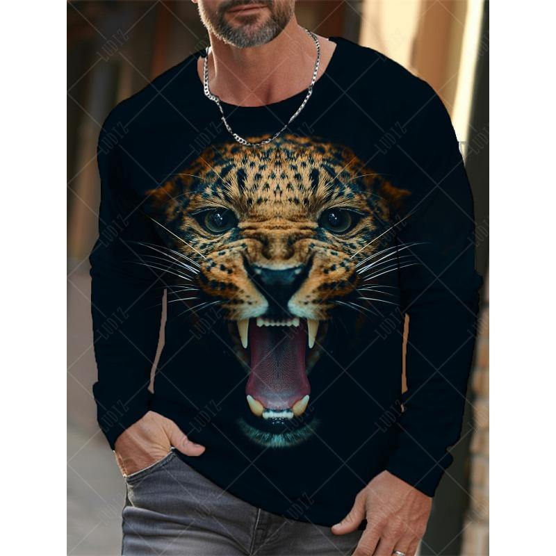 Винтажная мужская футболка с длинным рукавом, рубашки с 3d принтом, модная одежда с леопардовым рисунком, одежда с рукавами, топы с рукавами, мужская уличная одежда большого размера