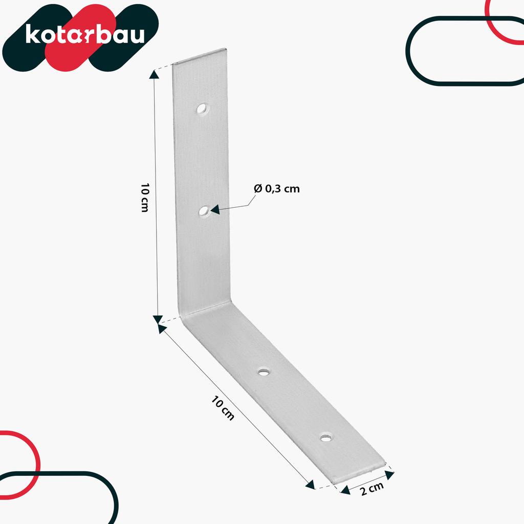 KOTARBAU® Carpenter's Angle Construction Connector Stainless Steel Galvanized 100 X 100 X 20 MM Set of 12 PCS