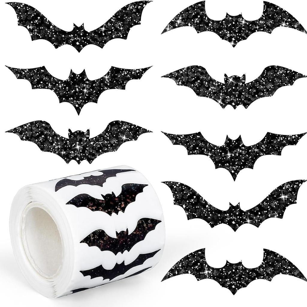 500pcs/roll Flash Bat Stickers Halloween Sticker Laser Halloween Gift Seal Sticker Stationery Stickers Envelope Journal Decor