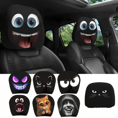 2Pcs Cartoon Car Headrest Covers Exaggerated Car Seat Headcover Car Pillowcase Journey Must-Have