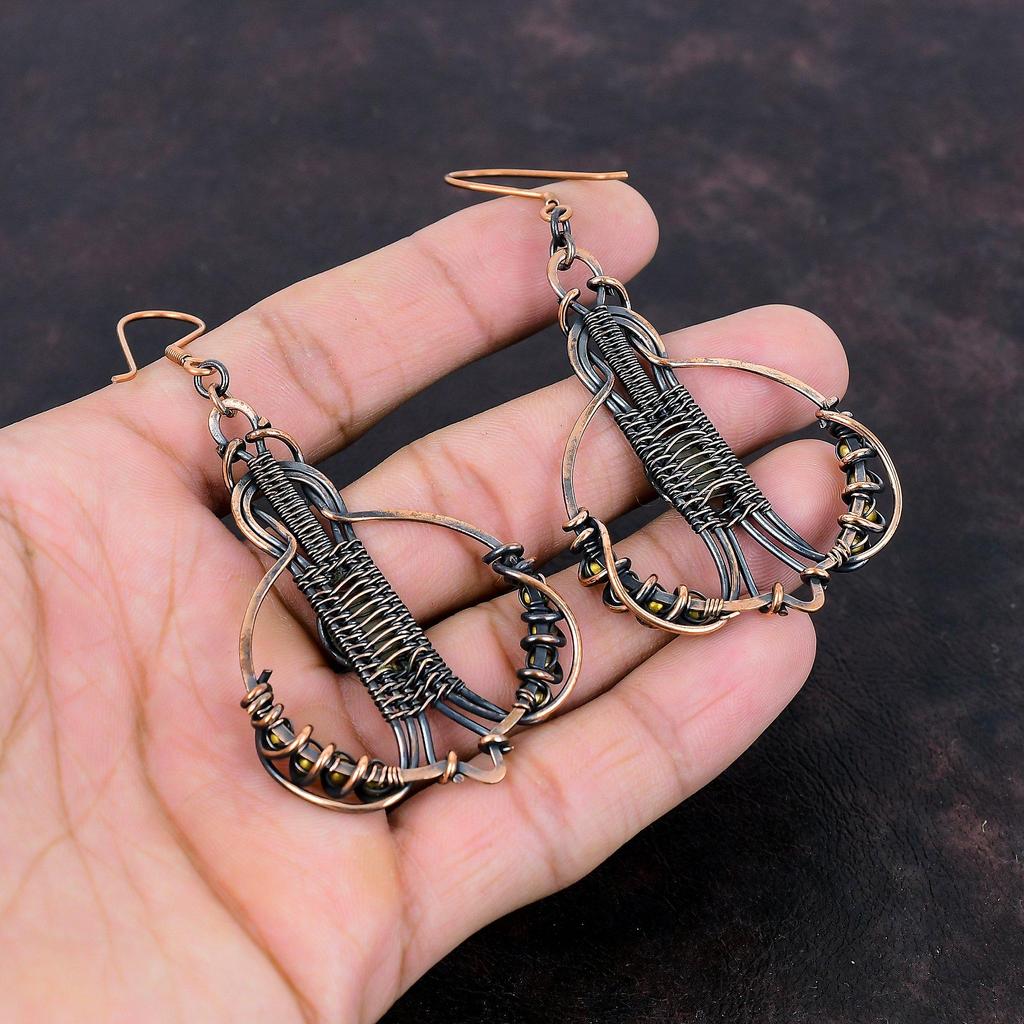 Серьги из пренита, обернутые медной проволокой, серьги ручной работы, серьги из натуральных драгоценных камней, совершенно новые серьги, ювелирные изделия из медной проволоки, подарок для нее