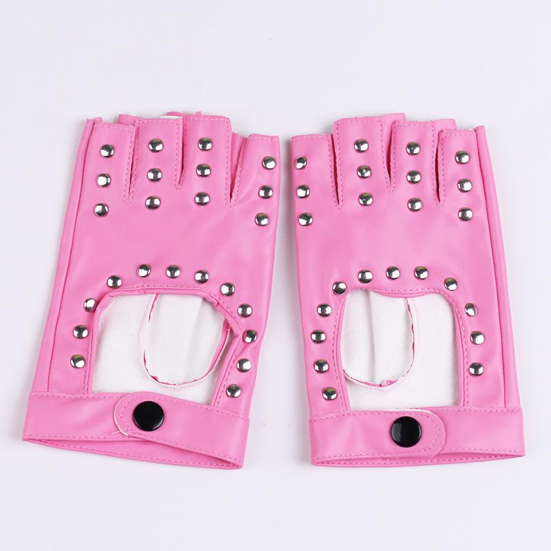 Women's Half-Finger PU Cyberpunk Motorcycle Gloves with Rivet Design for Dance and Nightclub