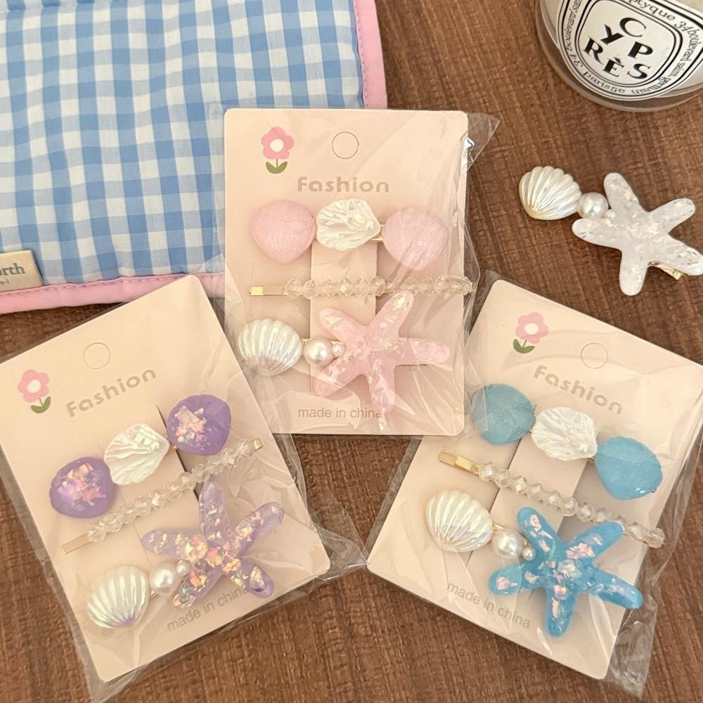 3pcs/Set Ocean Series Shell Starfish Hair Clips Pearl Barrette Princess Headdress  Hair Accessories