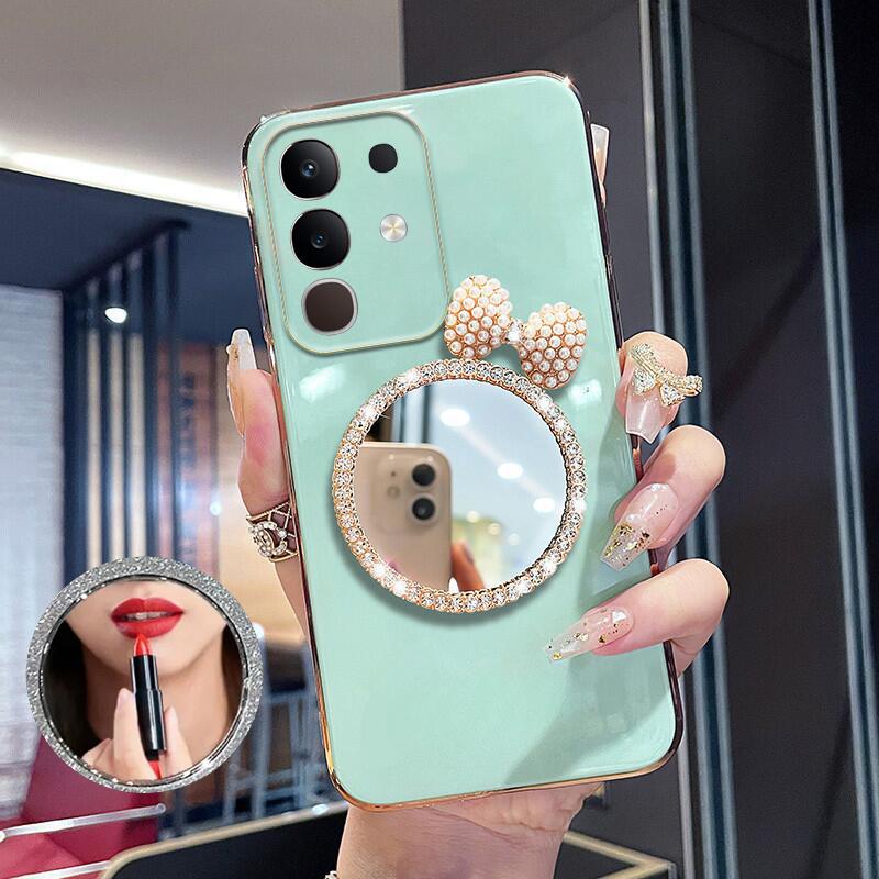 For Vivo iqoo Z10X Case Soft Plating brick inlaid pearl butterfly makeup mirror Smooth Electroplated For Vivo iqoo Z10X Back Cover