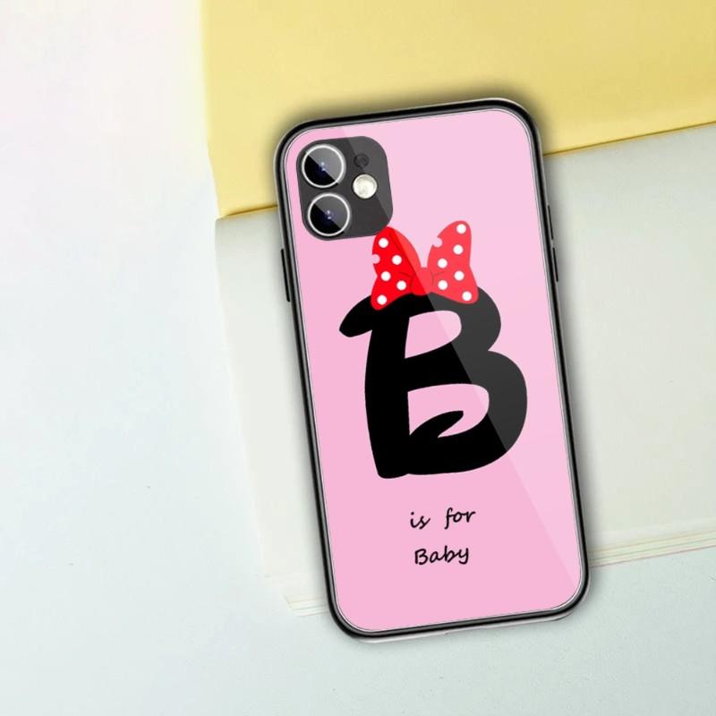 Милый чехол для телефона с буквами алфавита и цветами для IPhone 13 12 11 XS X 8 7 6 Plus Mini Pro Max SE 2022, черный стеклянный чехол из ПК и ТПУ