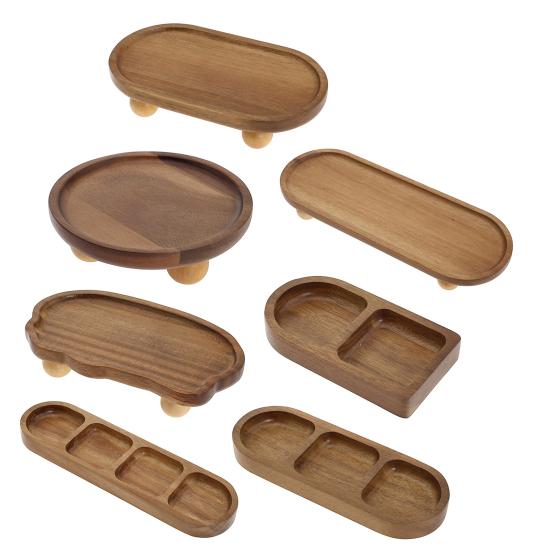 Wooden Display Tray Small Riser Pedestal Stand Rustic Elevated Tray Wooden Riser for Jewelry Perfumes Candles Plants Farmhouse Tabletop Decor