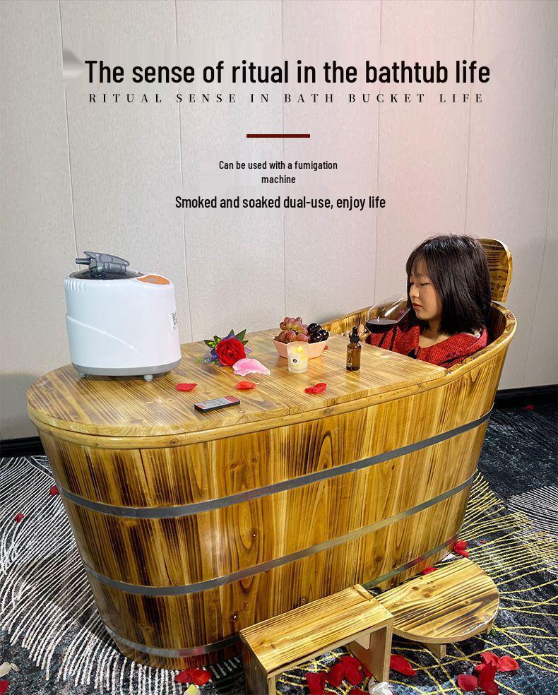 Beauty Salon Wooden Bathtub - Full Body Soaking Tub for Home Spa & Steaming, High-Quality Solid Wood Bath Bucket