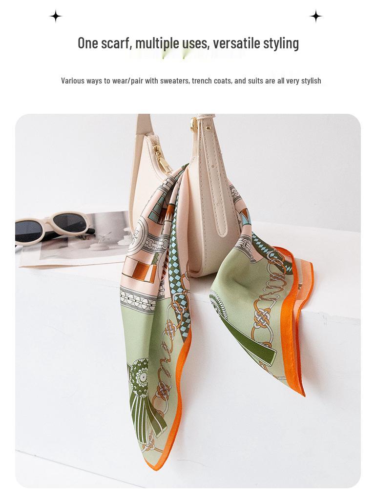 Изумрудно-зеленый шарф из тутового шелка: Универсальный солнцезащитный крем и солнцезащитный козырек с узором из значков