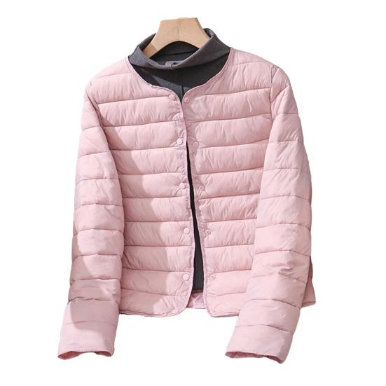 Women Cotton Jacket Solid Color Padded Single-breasted Soft Long Sleeve Cardigan Warm Lightweight Cold Resistant Lady Down Coat