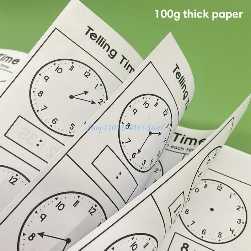 R6FF Children Telling Time Practice Book with 32 Pages Interactive Clock Reading Drawing Exercises Workbook for Preschooler