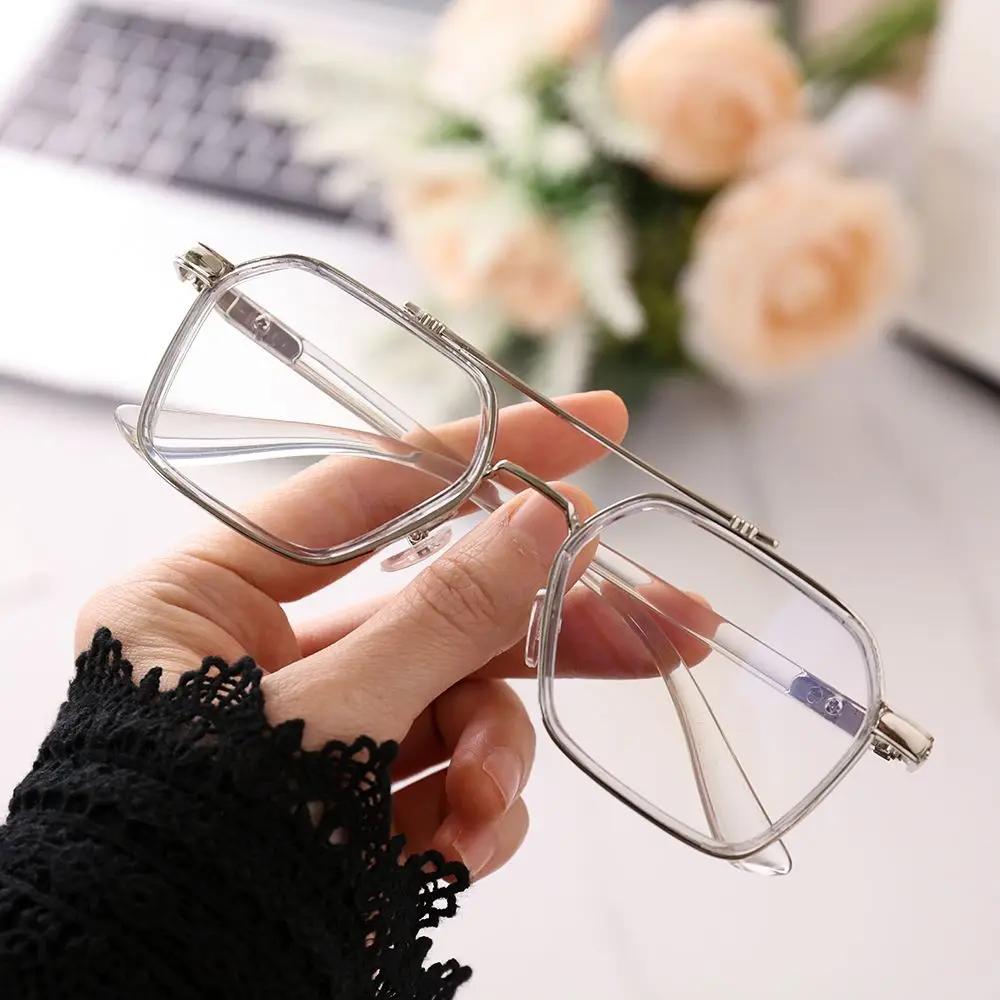 Reduces Eye Strain Vintage Polygon Double Frame UV Protection Reading Glasses Anti Blue Light Flat Mirror Eyewear Eyeglasses