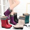 Fashion 2024Fashion Plush Rain Shoes for Women Warm High Tube Rainboots Winter Solid Color Low-heel Non-slip PVC Rubber Shoes