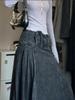 Women's A-line Denim Pleated Skirt Vintage 90s Aesthetic Y2k Long Jean Skirt Harajuku Korean Cowboy Skirts Clothes Summer