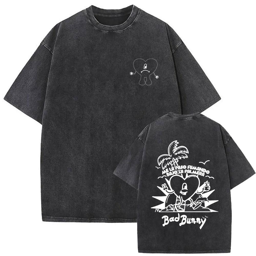 Vintage Acid Washed Rapper Bad Bunny Tshirt Debi Tirar Mas Fotos DTMF Tshirts Men Women Hip Hop Retro Short Sleeves T Shirts