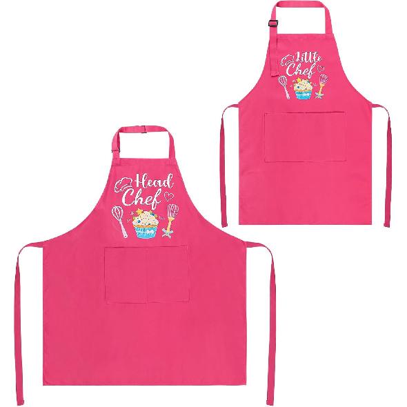 2 Pcs Adults Kids Matching Apron Set, Funny Mommy and Me Aprons, Adjustable Kitchen Apron with 2 Pockets, Parent and Child Matching Gift for Cooking,