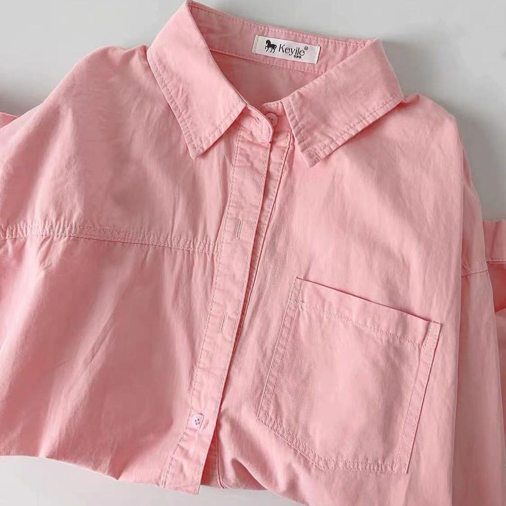 Женская рубашка Dopamine из 100% хлопка, однотонная, с длинными рукавами, универсальная верхняя одежда на осень и весну, свободный крой