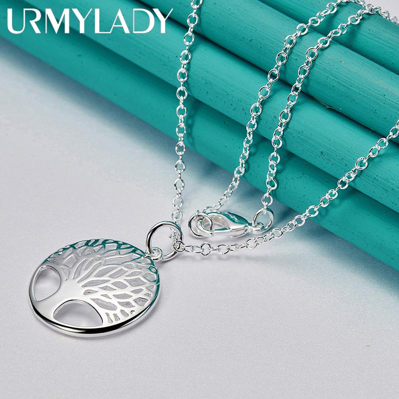 Стерлингового серебра 925 пробы Древо жизни Ronud 16-30 дюймов кулон ожерелье для женщин Свадебные украшения для помолвки