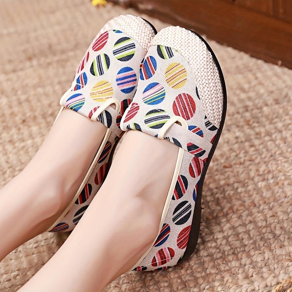 Женские парусиновые туфли-лодочки на плоской подошве с цветным полосатым узором, удобные повседневные мокасины Uppe для ношения в течение всего дня