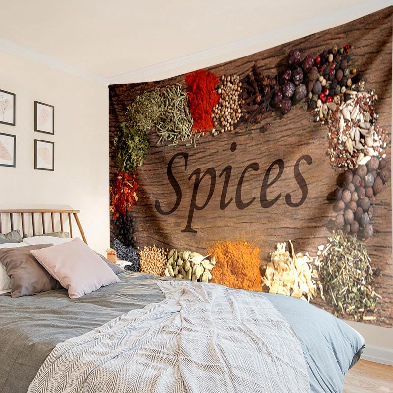 Spice Variety On Wooden Background Tapestry Room Decoration Wall Hanging for Living Room Bedroom, dormitory, Birthday and Christmas gifts
