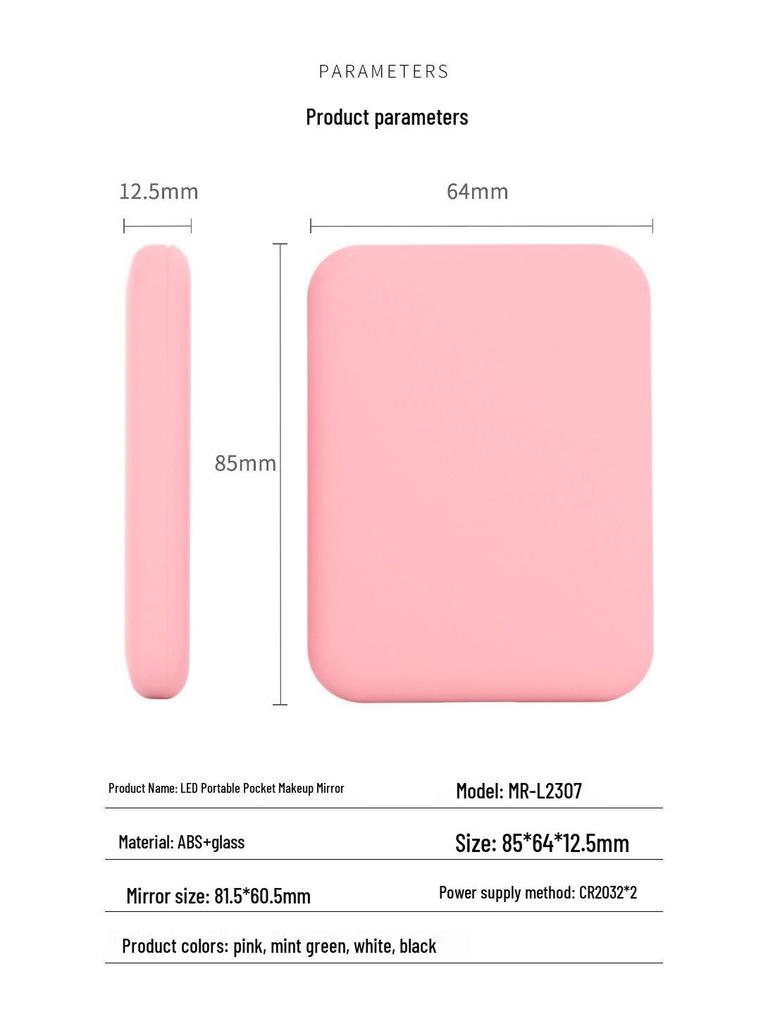 Портативное светодиодное зеркало для макияжа с 2-кратным увеличением - Ручное, складной дизайн