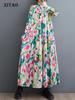 Свободное платье с принтом, женское универсальное асимметричное платье с воротником-стойкой и длинным рукавом DMJ4068