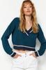 Women's Fashion New Sweater Petrol Crop V-Neck Knitwear Sweater