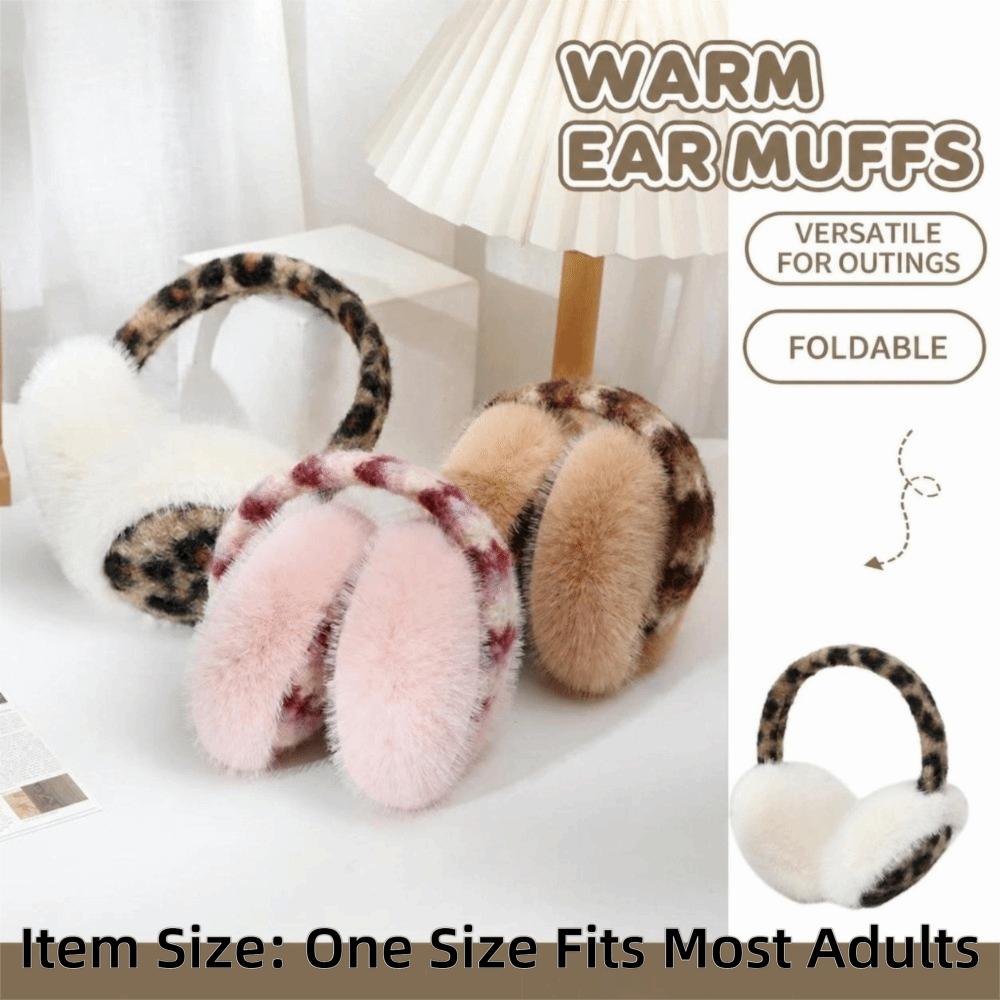 Windproof Foldable Ear Warmers Leopard Print Plush Ear Muffs Cold Weather Protection